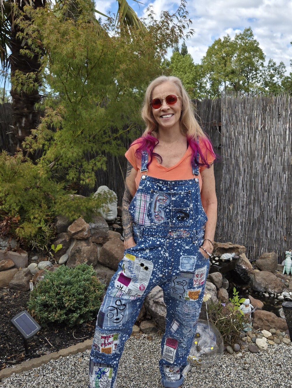 One-of-a-Kind Custom Contemporary Graphic Patchwork Denim Overalls Size XL